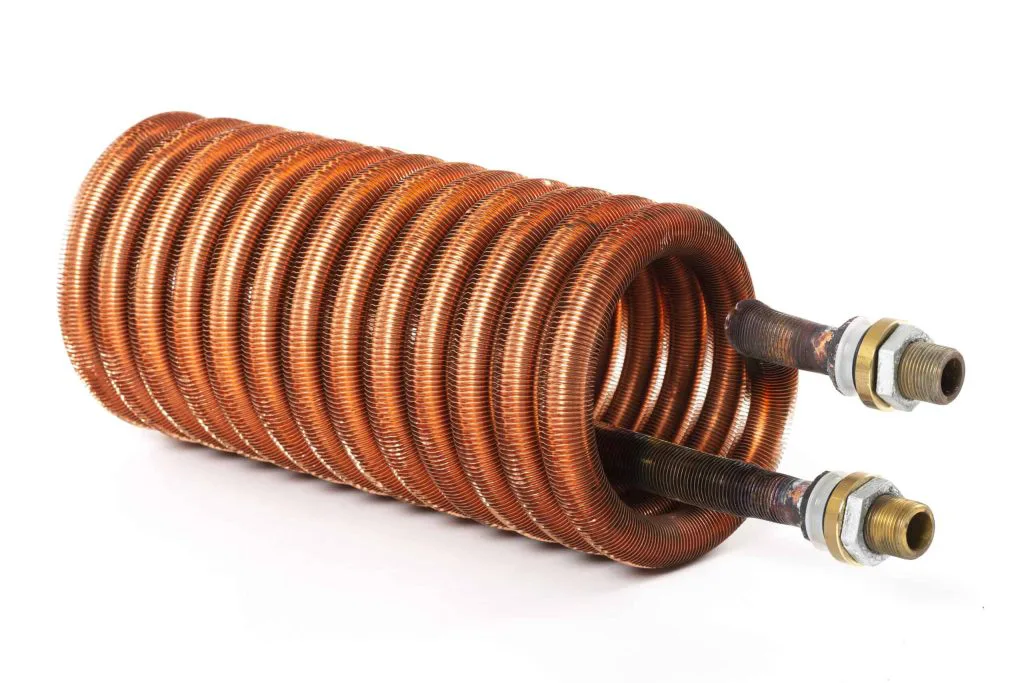 Varmespiral i kobber 3,15 m2 for akkumulatortank med flenser